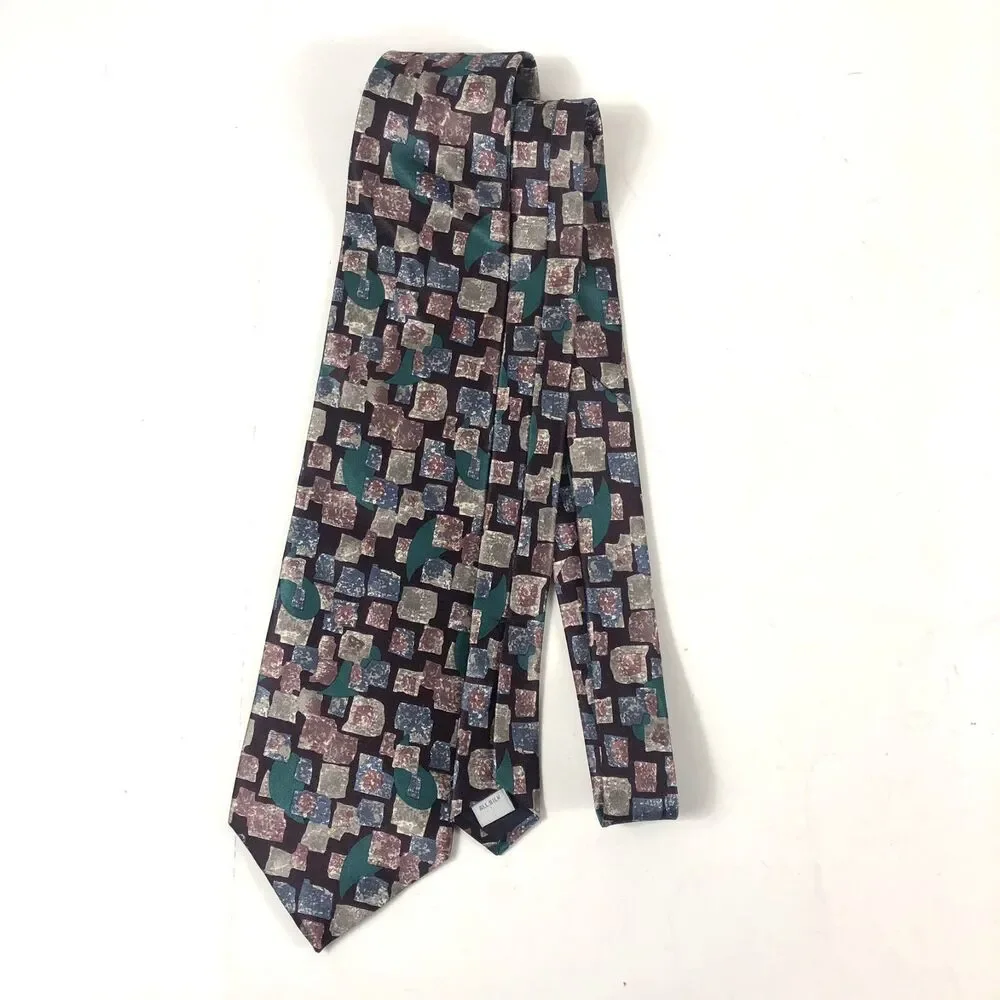 Vtg Enrico Sarchi All Silk Neck Tie Abstract Geometric Dark Multicolor Made USA